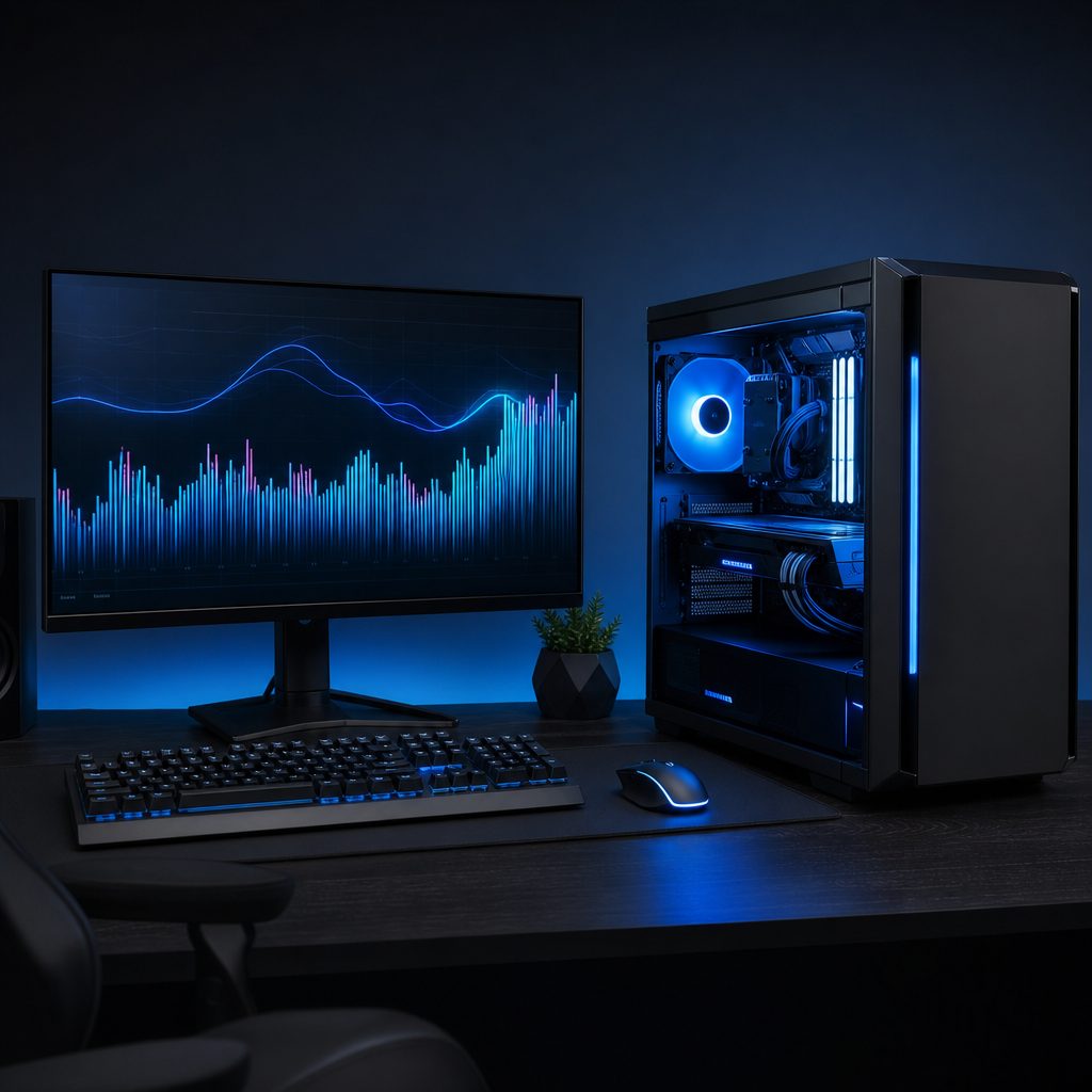 A desktop gaming PC setup